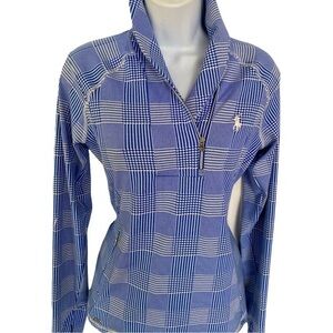 Lauren Polo Golf Quarter Zip Top - S blue white plaid.  polyester spandex